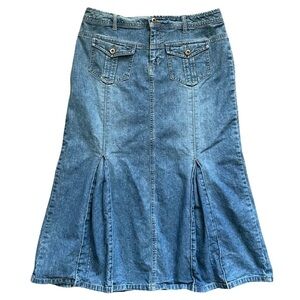 French Cuff Pleated Jean MIDI Skirt Women’s Size 12.